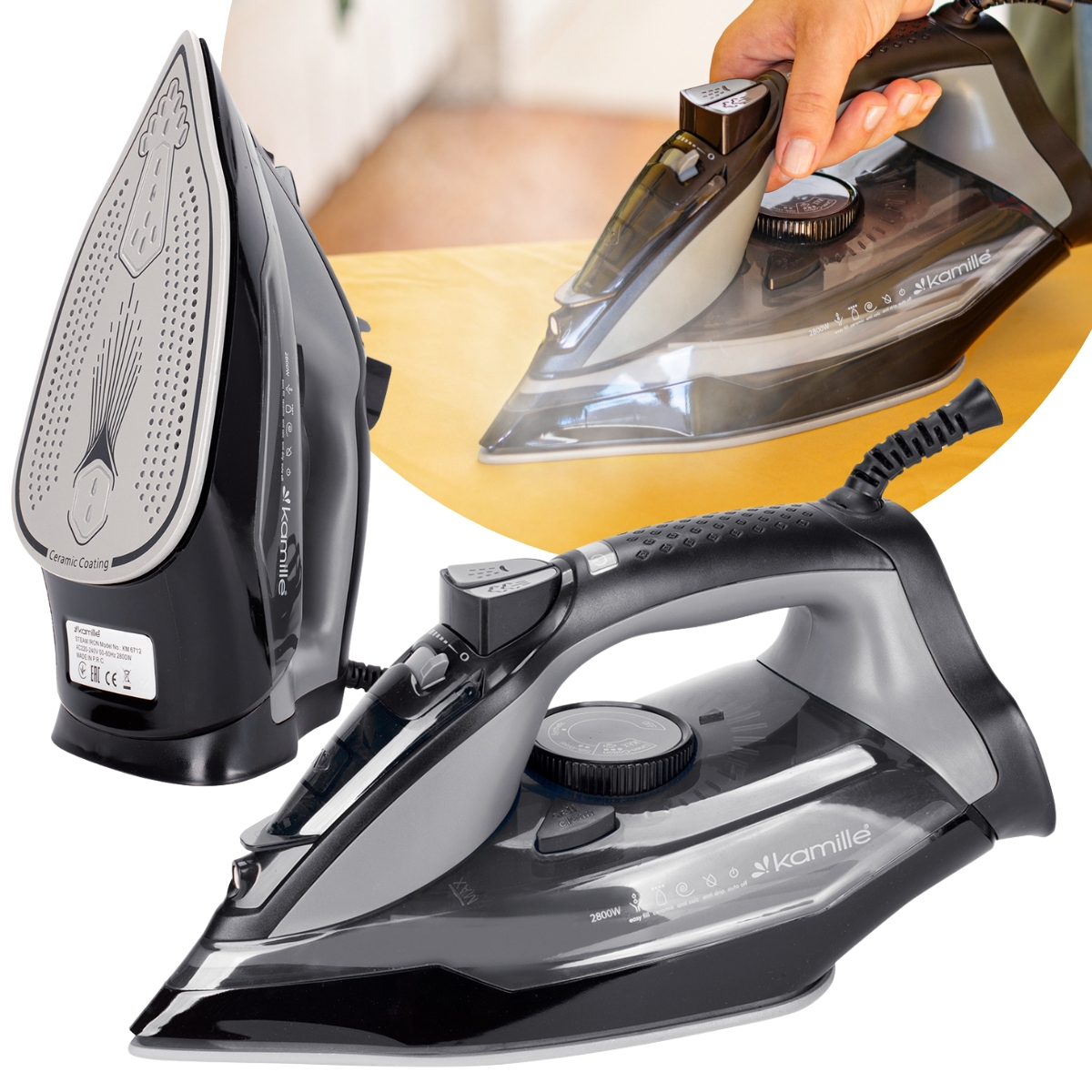 Żelazko Parowe 2800W Anti-calc Anti-drip Prasowanie W Pionie Mocne Kamille