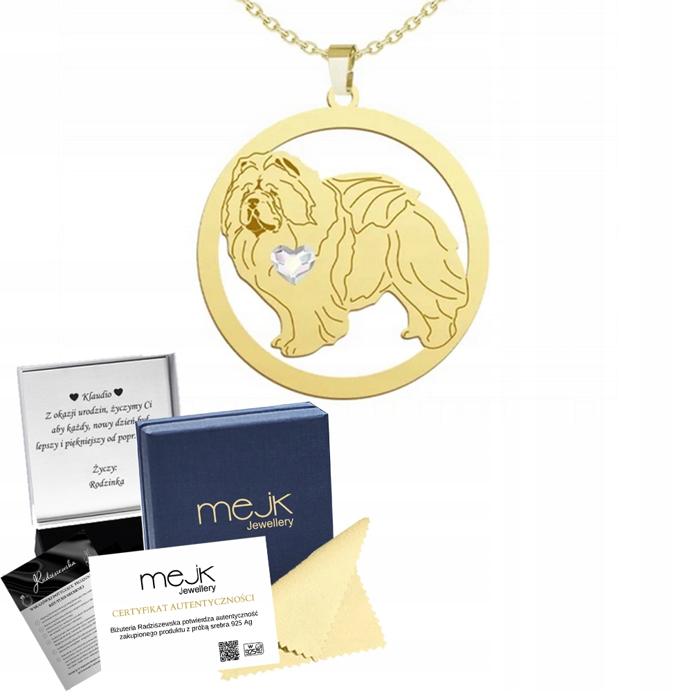 Zlatý náhrdelník s psem Chow chow 925 Dárek Žena Šperky Gravírování
