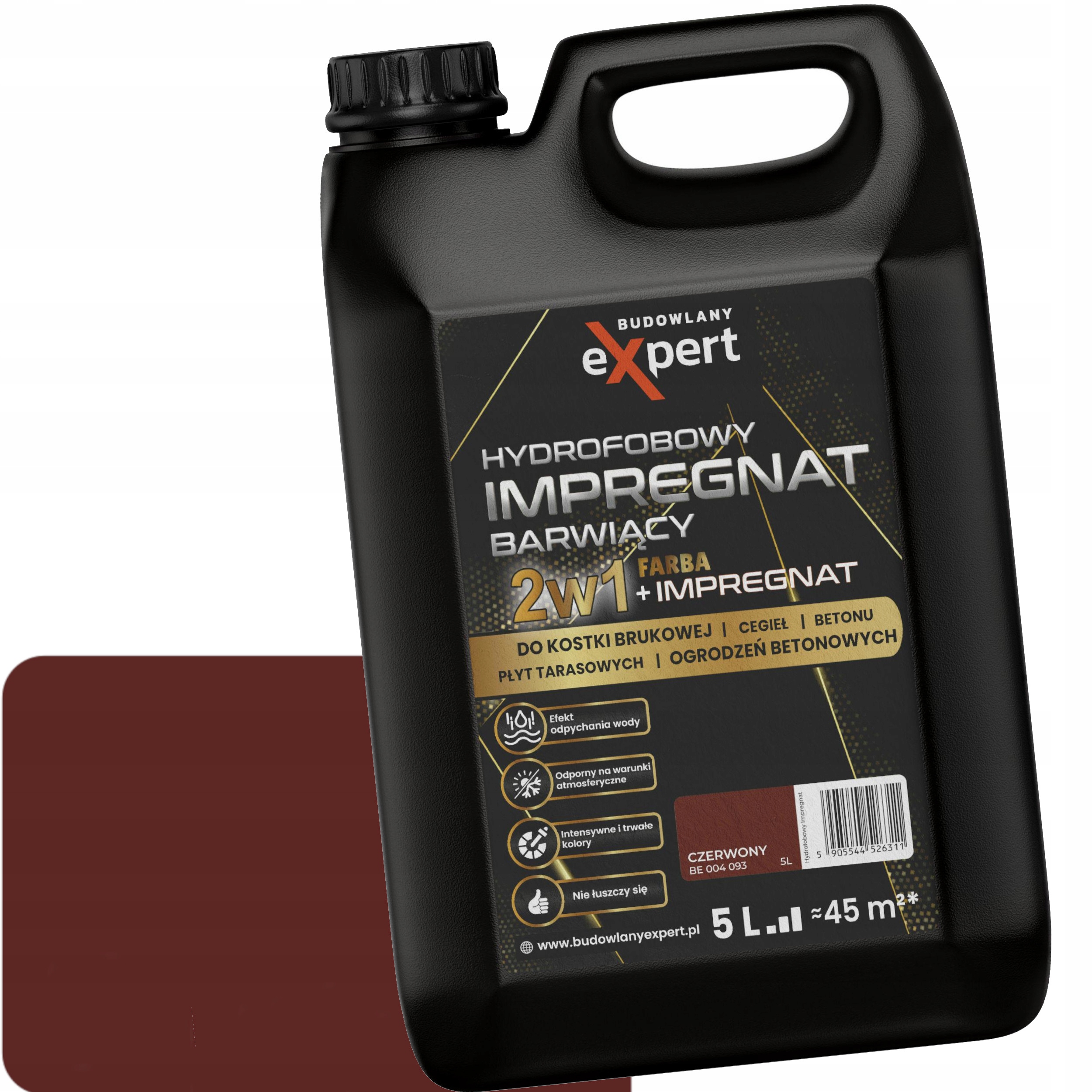 Barwiący Impregnat farba do kostki brukowej, elementów z Betonu 5l Czerwony