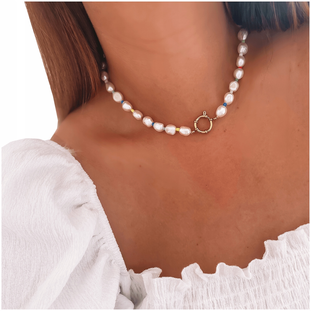 

Naszyjnik Choker Stal 316 Perły Hodowlane Zapięcie
