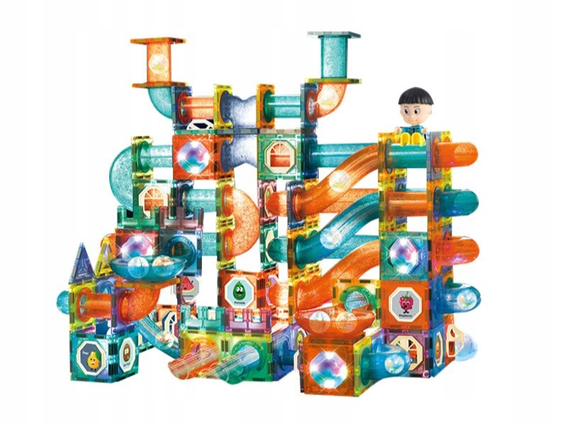 KOLOROWE KLOCKI MAGNETYCZNE DUŻY TOR 292 EL. STEM