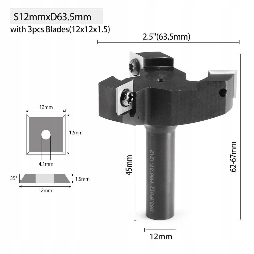 Fréza pro plánování dřeva s vyměnitelnými destičkami průměr 63.5 mm x 12 mm 3P