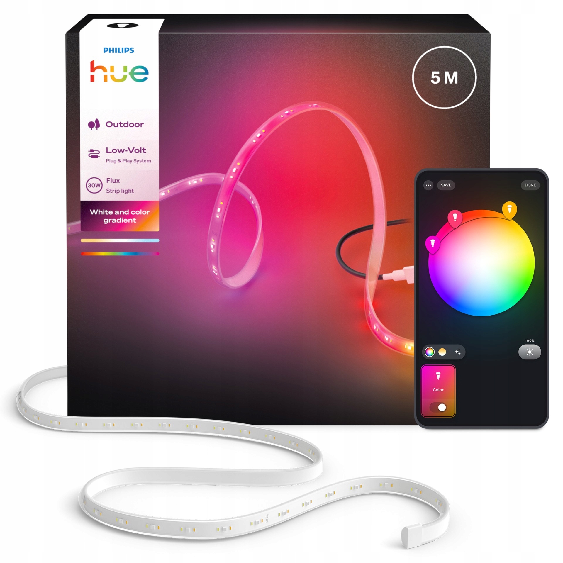 Led pásek 5 m Rgb Tw Inteligentní Flux Strip Outdoor IP67 Philips Hue
