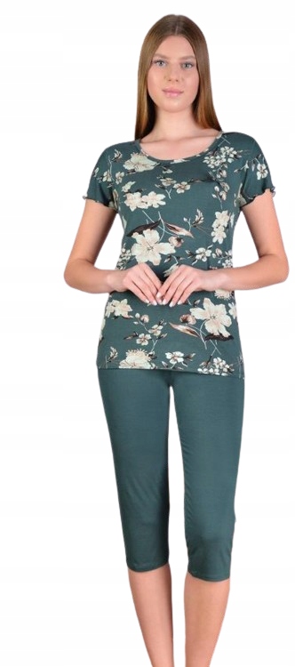 Elegantní Zelené Pyžamo Viskóza Pyžamo Z Viskózy Kalhoty 3/4 Rybářky L