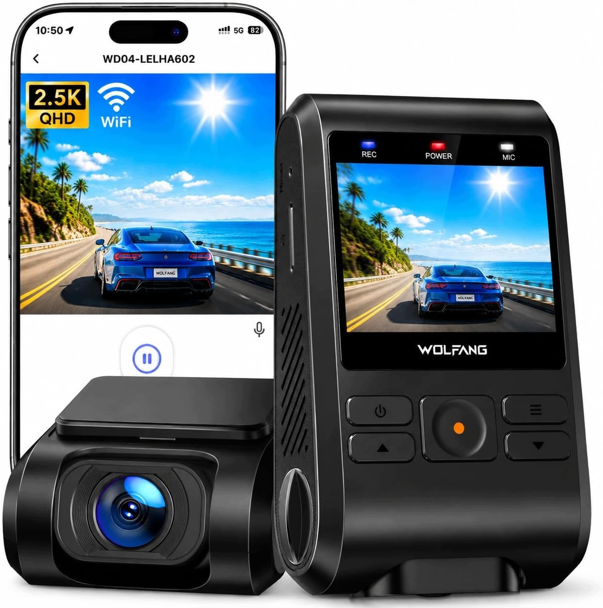 Autokamera Wolfang 2.5K Wi-fi Noktovizia 170° Senzor G