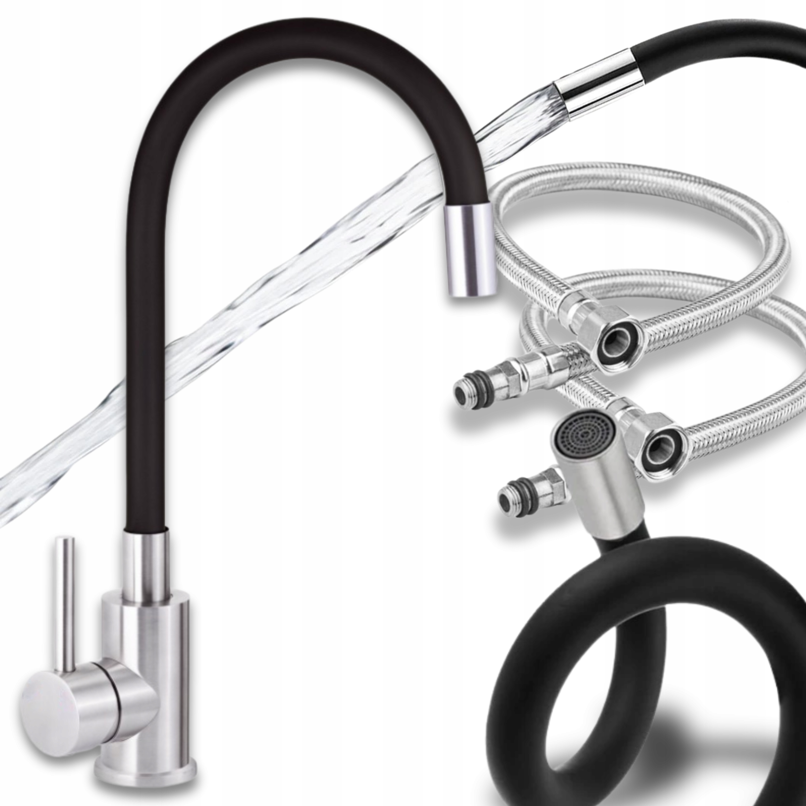 BATERIA KUCHENNA ZLEWOZMYWAKOWA WYCIĄGANA ELASTYCZNA WYLEWKA STOJĄCA CZARNA