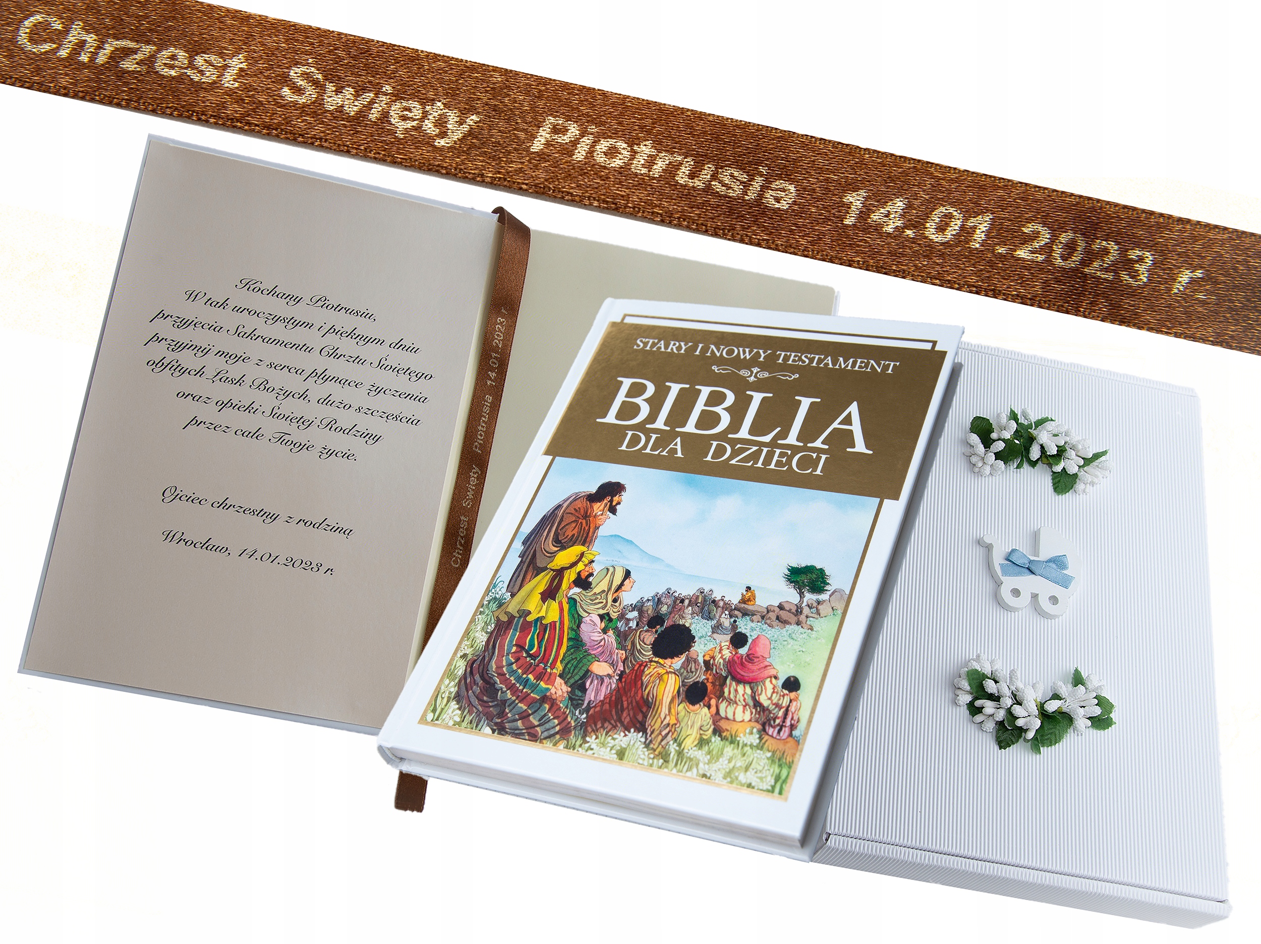 

Biblia na Chrzest grawer pudełko pismo św.