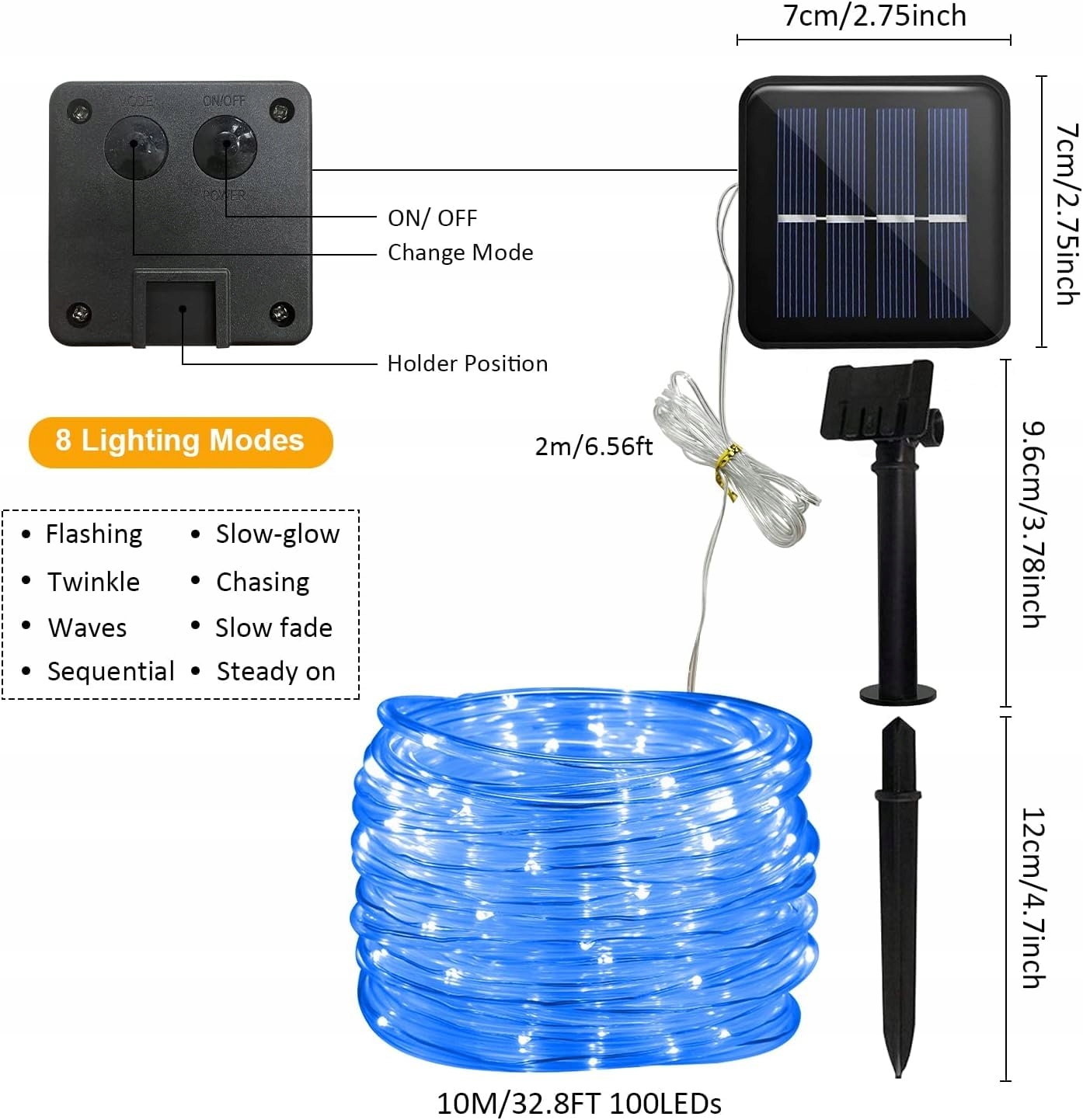 KOUSEE Lampa Solarna LED Zewnętrzna IP65 12m 100 LED Oświetlenie Ogrodowe — miniatura 8
