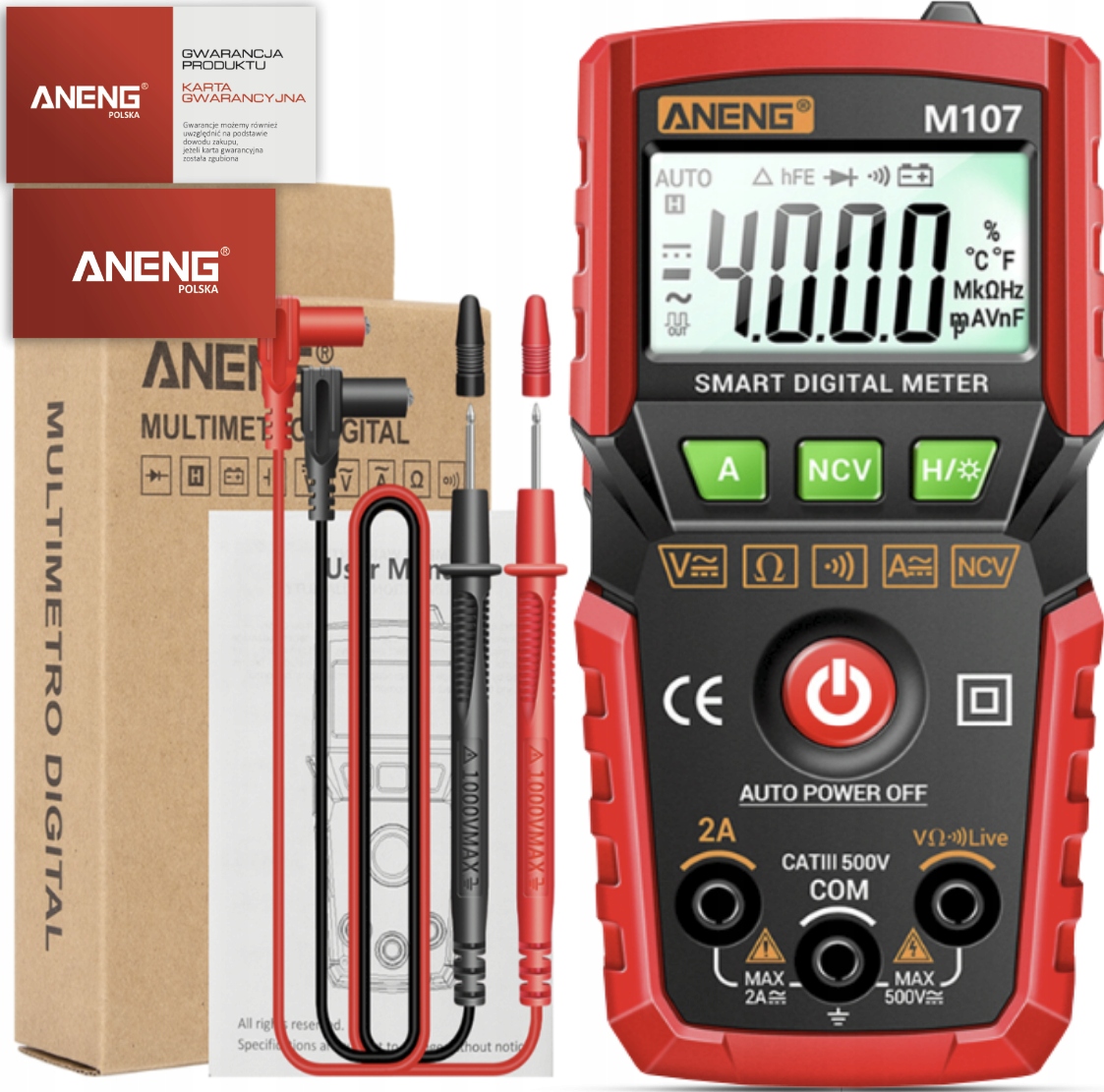 MIERNIK AUTOMATYCZNY MULTIMETR ANENG M107+LED NCV