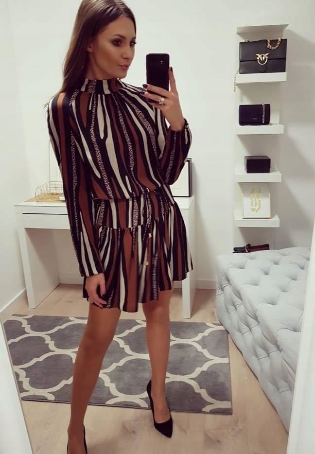 Šaty Lalous Černá s hnědými pruhy vel Xs