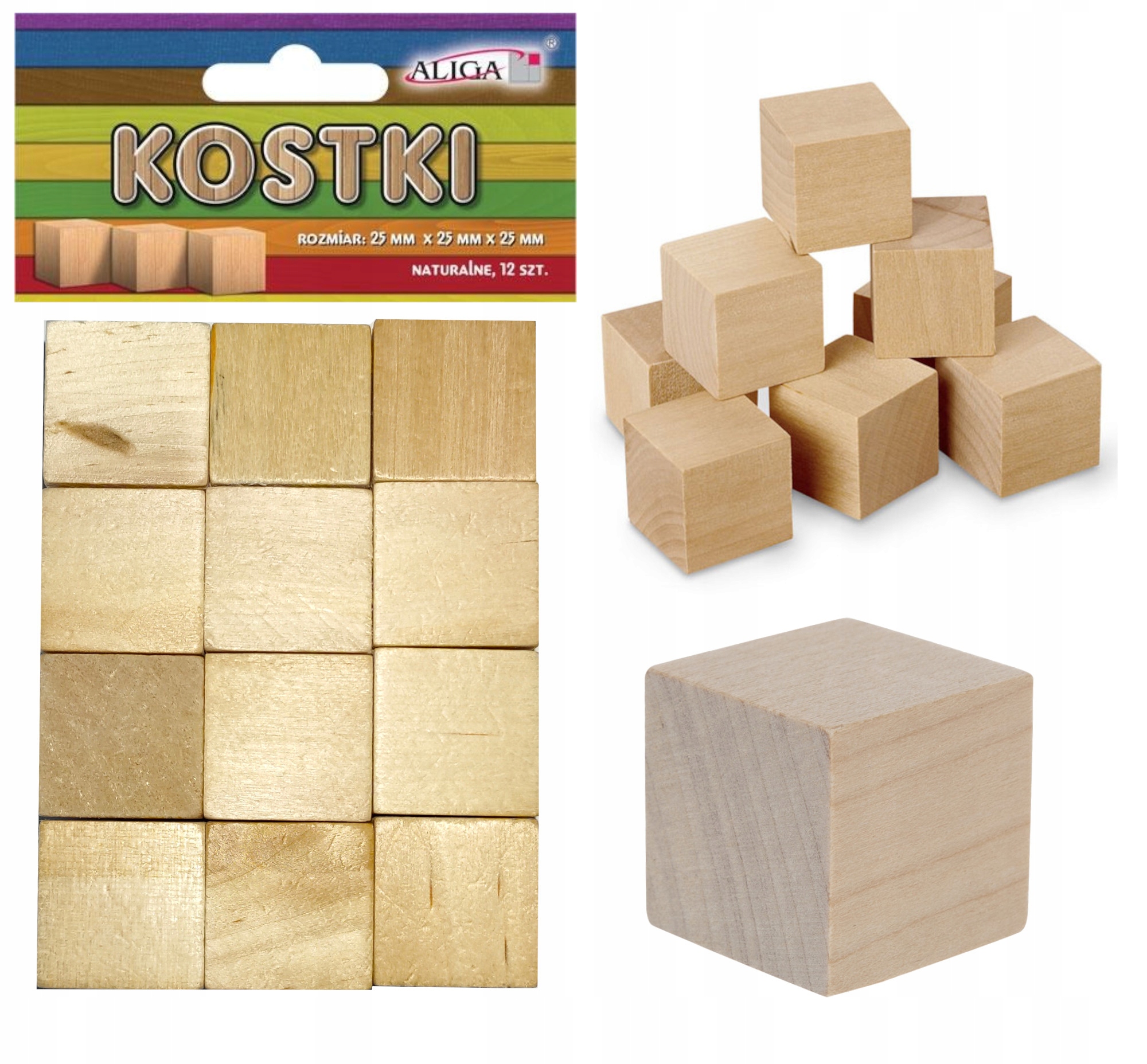 

Kostki drewniane naturalne 25x25x25mm 12 sztuk