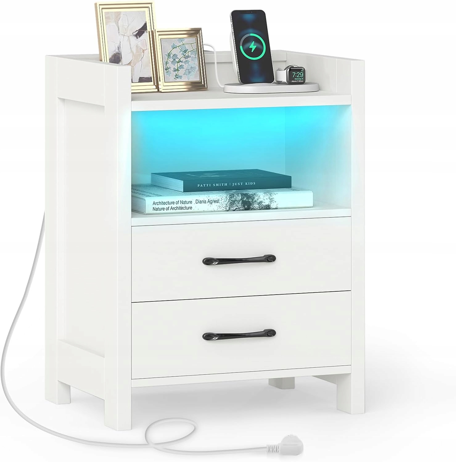 SZAFKA NOCNA LED Z USB I PILOTEM NOWOCZESNA I FUNKCJONALNA 50x35x60CM