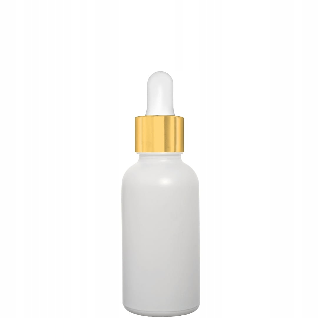 

Butelka 30ml biała matowa z pipetą złoto białą