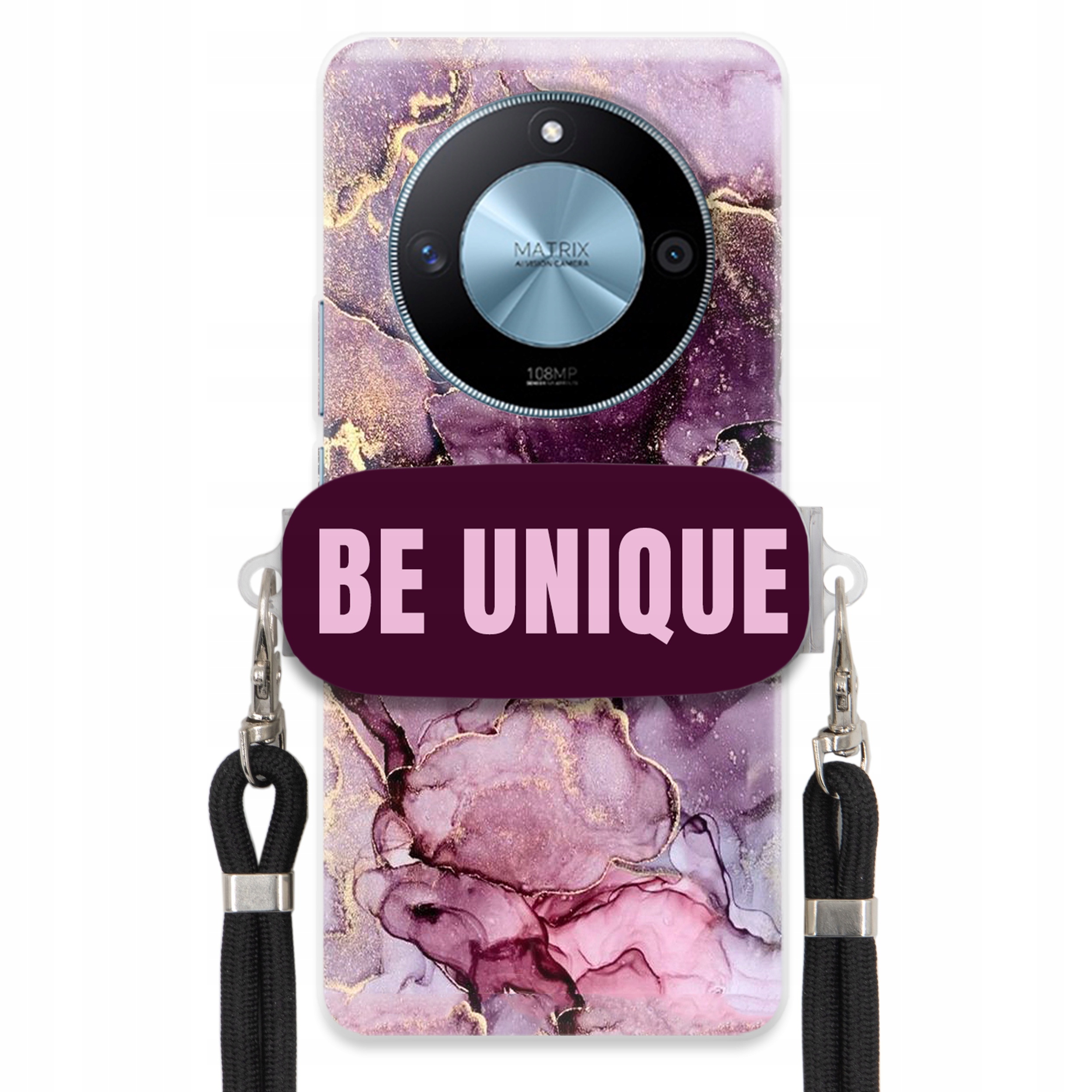 Puzdro pre Huawei Honor X50 5G držiak na šnúrku Čierny fialový mramor