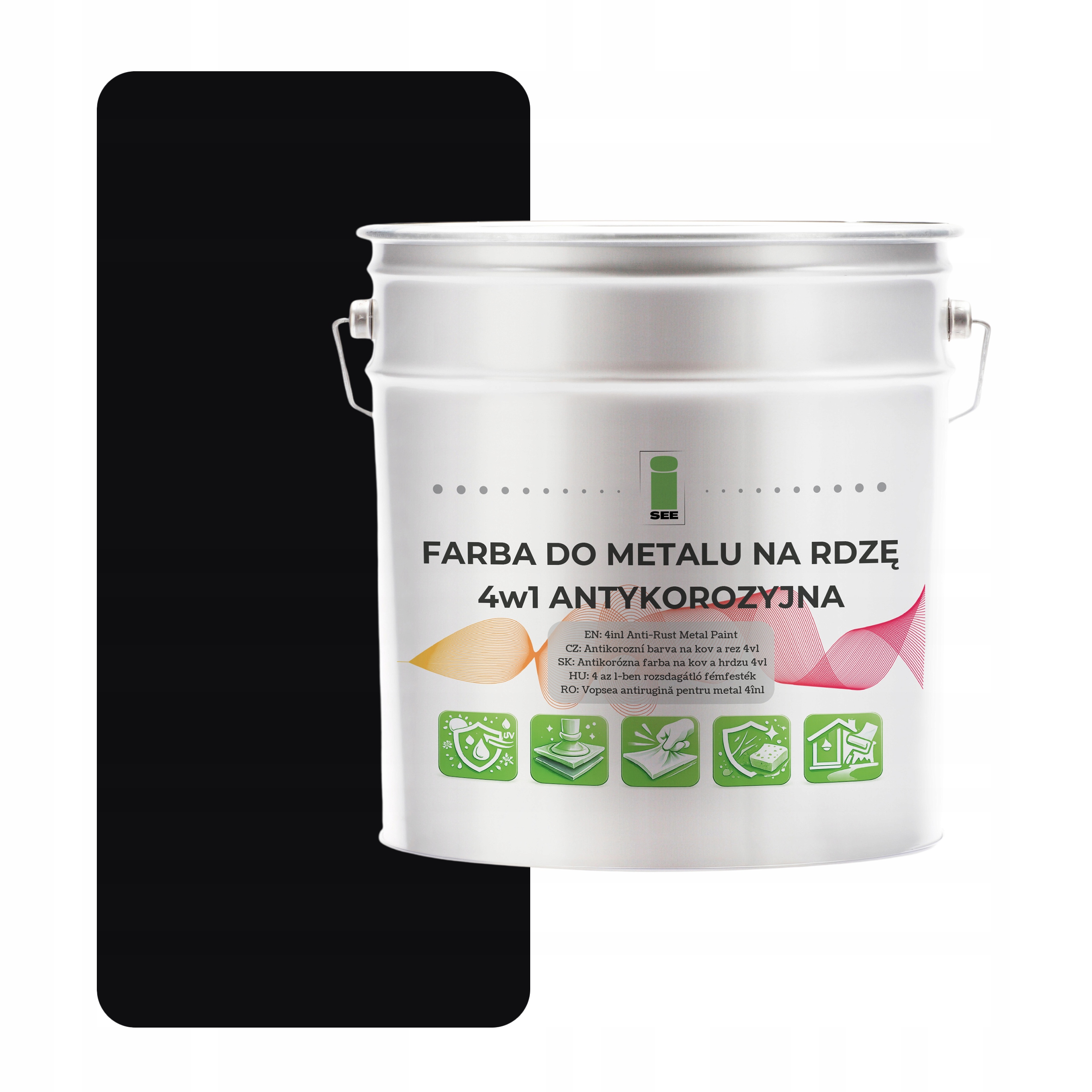 Barva na kov proti korozi 4v1 černá RAL9005 I See pozink ocel 2,5L polomatná