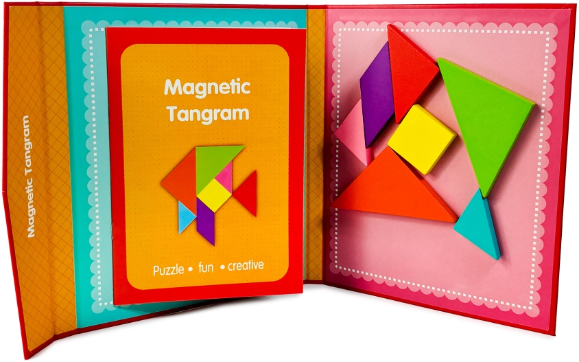 TANGRAM DREWNIANE KLOCKI MAGNETYCZNE MAGNES KSZTAŁTY UKŁADANKA MONTESSORI Szerokość produktu 22 cm