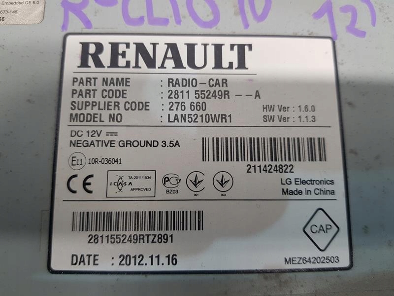 RADIO NAWIGACJA RENAULT CLIO IV 281155249R Typ samochodu Samochody osobowe