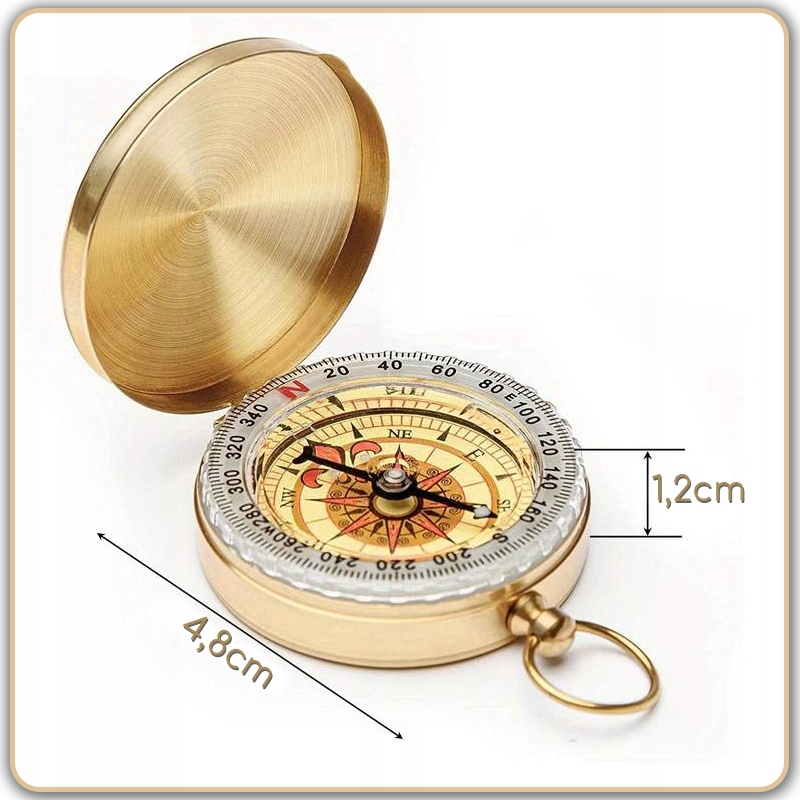 ZŁOTY KOMPAS KIESZONKOWY ZAMYKANY ŚWIECĄCY W CIEMNOŚCI STARY BRELOK BUSOLA Dokładność 2°