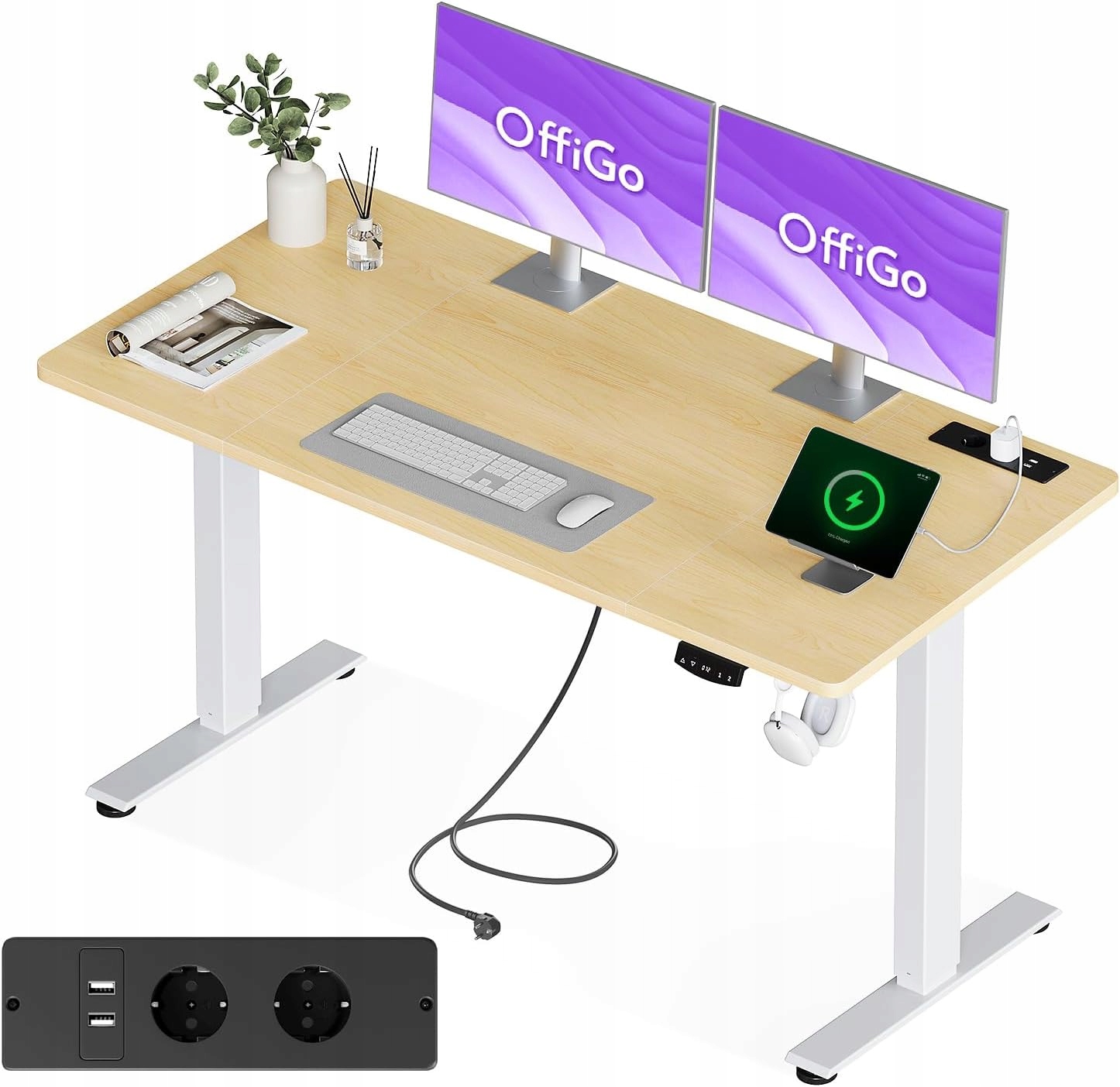 Biurko Komputerowe OffiGo z regulacją wysokości, 160x70 cm elektryczne Usb
