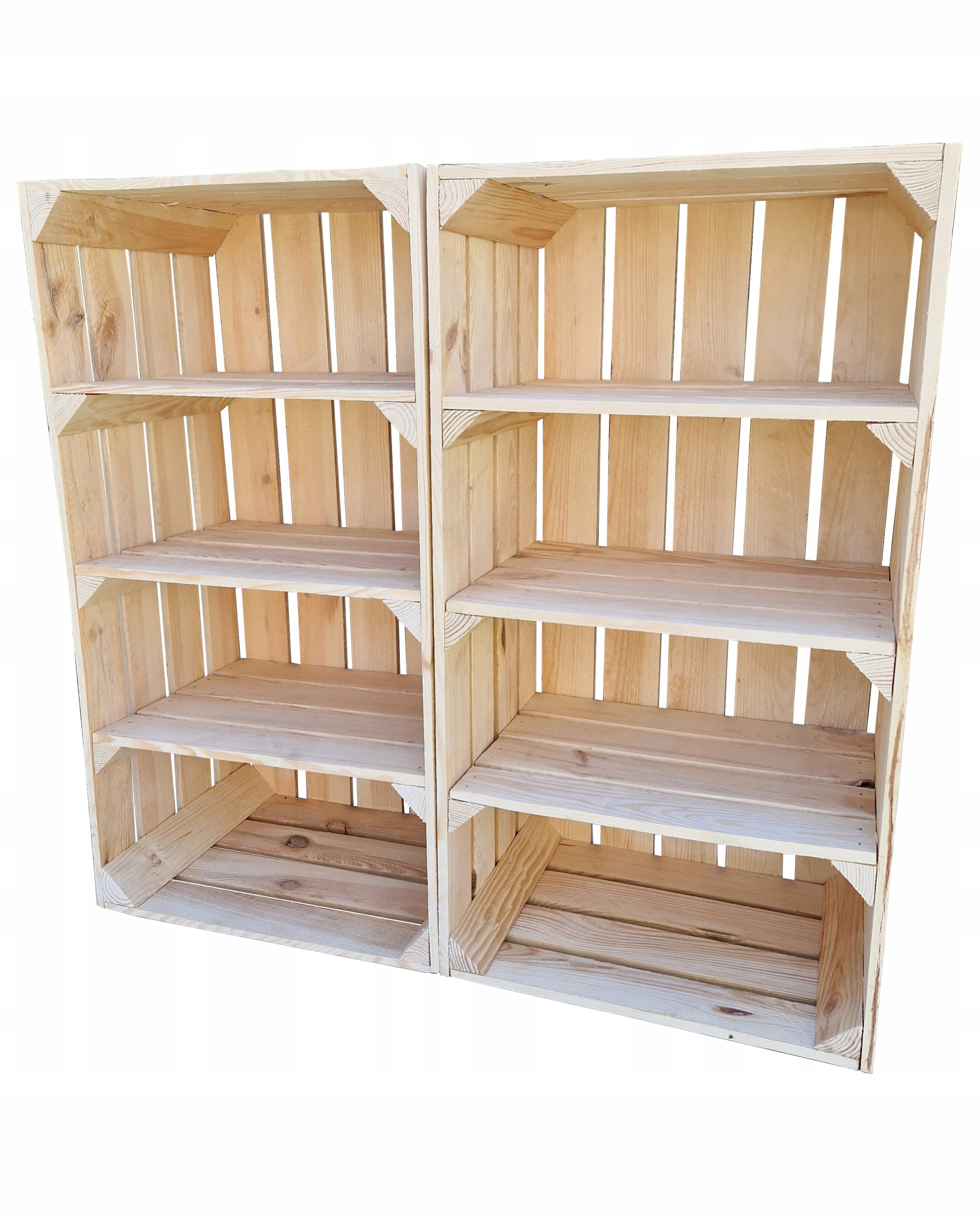 2x Dřevěné Přírodní Krabice Se 3 Policemi, 75x40x30 CM, Pevný Regál