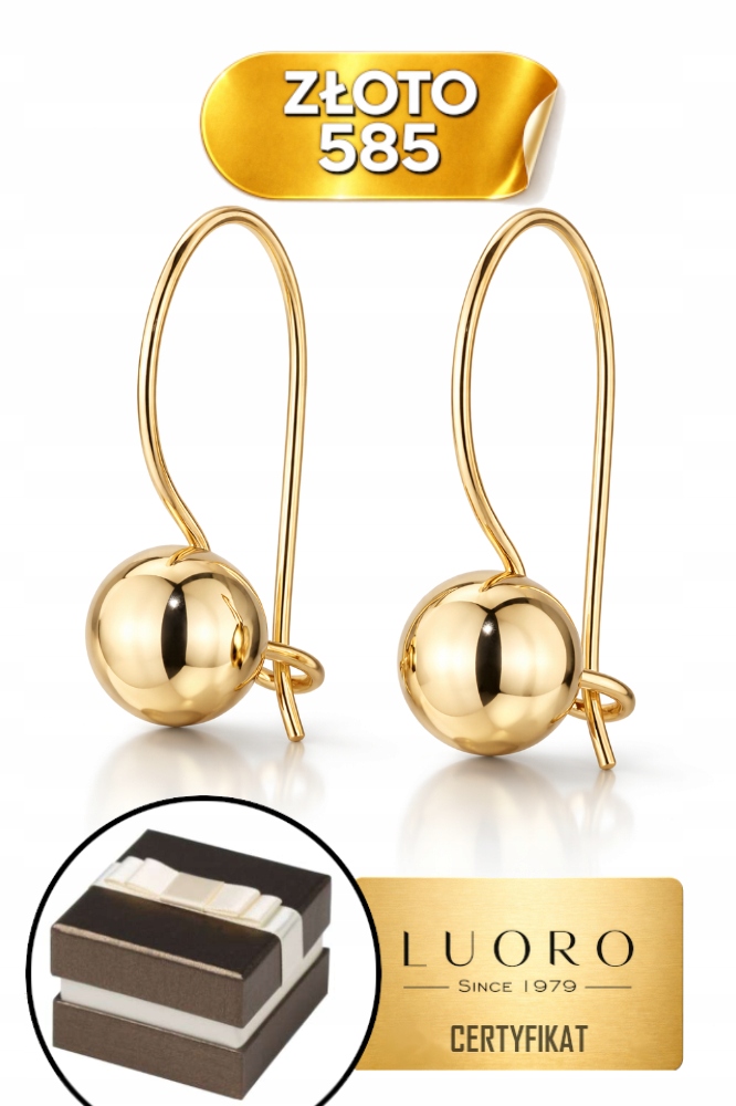 Náušnice Zlaté 585 14K Kuličky Bižuterní Žluté Zlato 14 MM Lehké Dárek