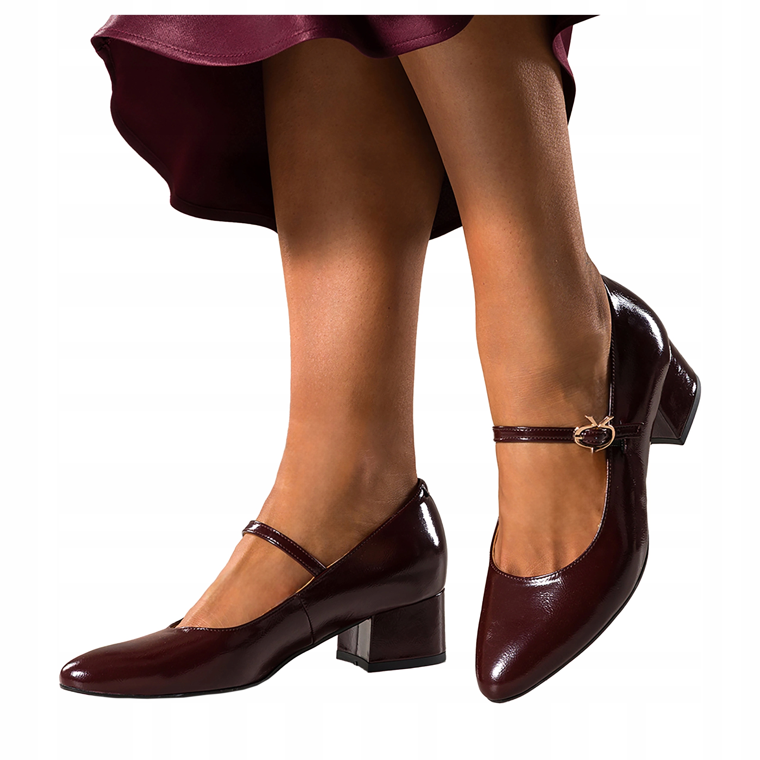 Bordové Kožené Lodičky Dámské Mary Jane Nízké Klocek Pohodlné Módní vel 37