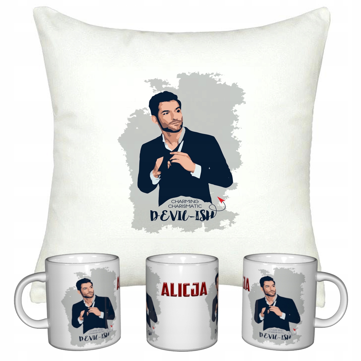 ZESTAW LUCYFER LUCIFER KUBEK + PODUSZKA + IMIE