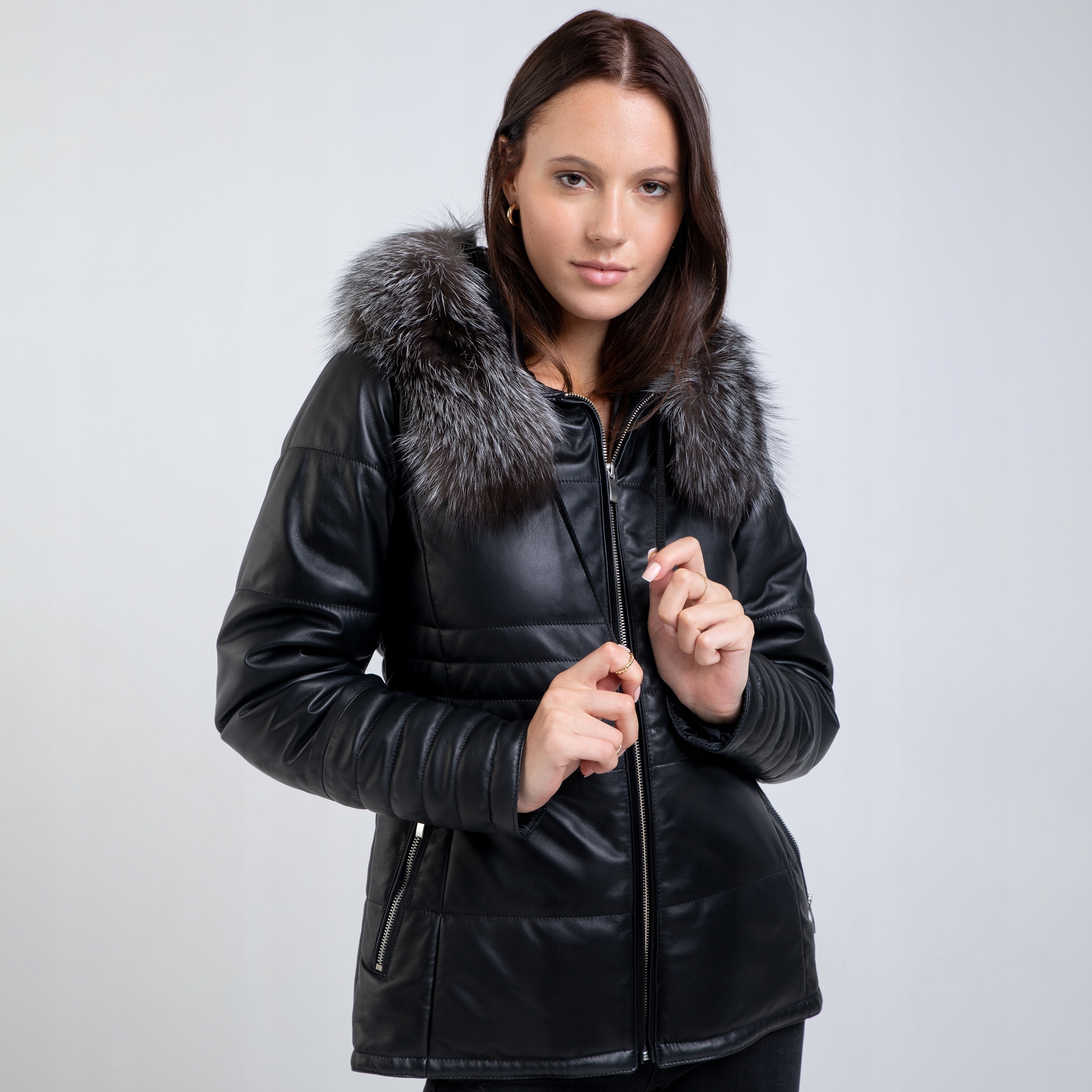 Kožená Zateplená Zimní Bunda Černá Viki XXL