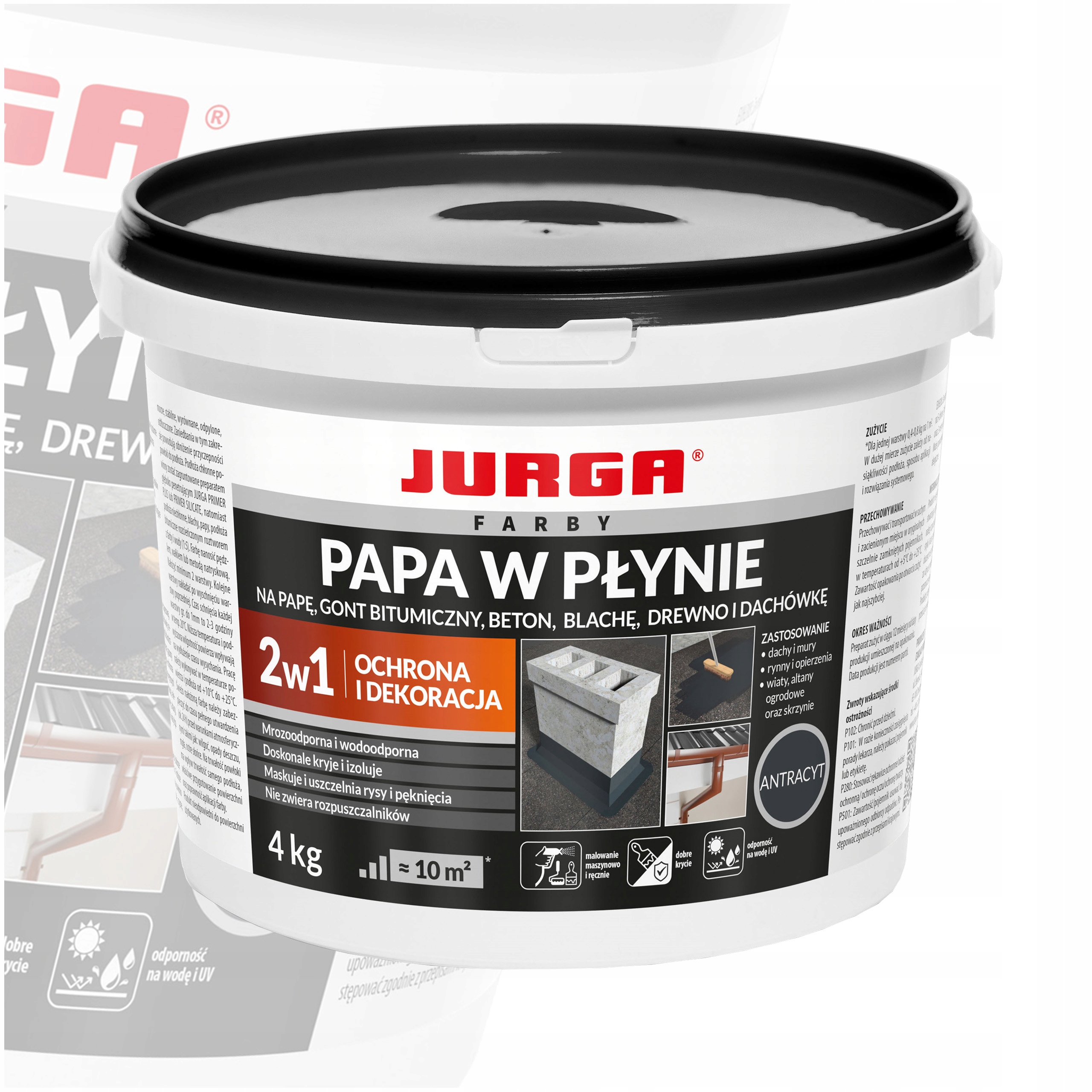 Farba na Dach Papa Płynie do Blachy Dachówki Antracyt 4 kg Jurga