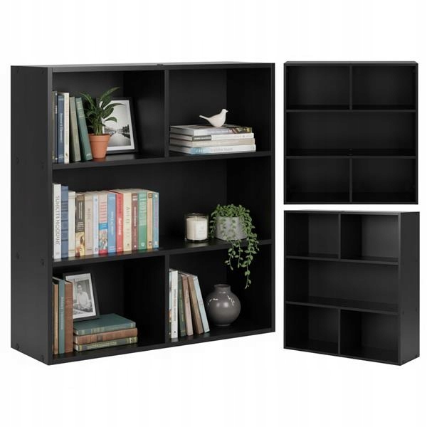 Moderní stojanový regál do obývacího pokoje a ložnice se 3 úrovněmi, černý ModernHome