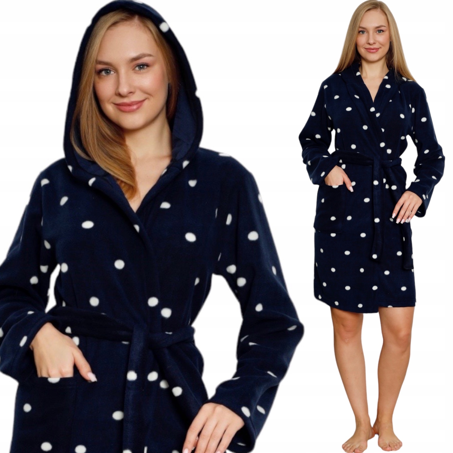 

Szlafrok Damski Polarowy Z Kapturem Cieply Mękki