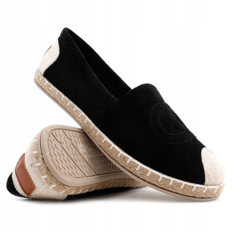 Espadryle CZARNE DAMSKIE BUTY PŁASKIE półbuty