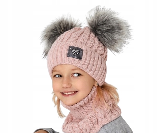 

Komplet Czapka Zimowa Komin 52 54 56 Dwa Pompony