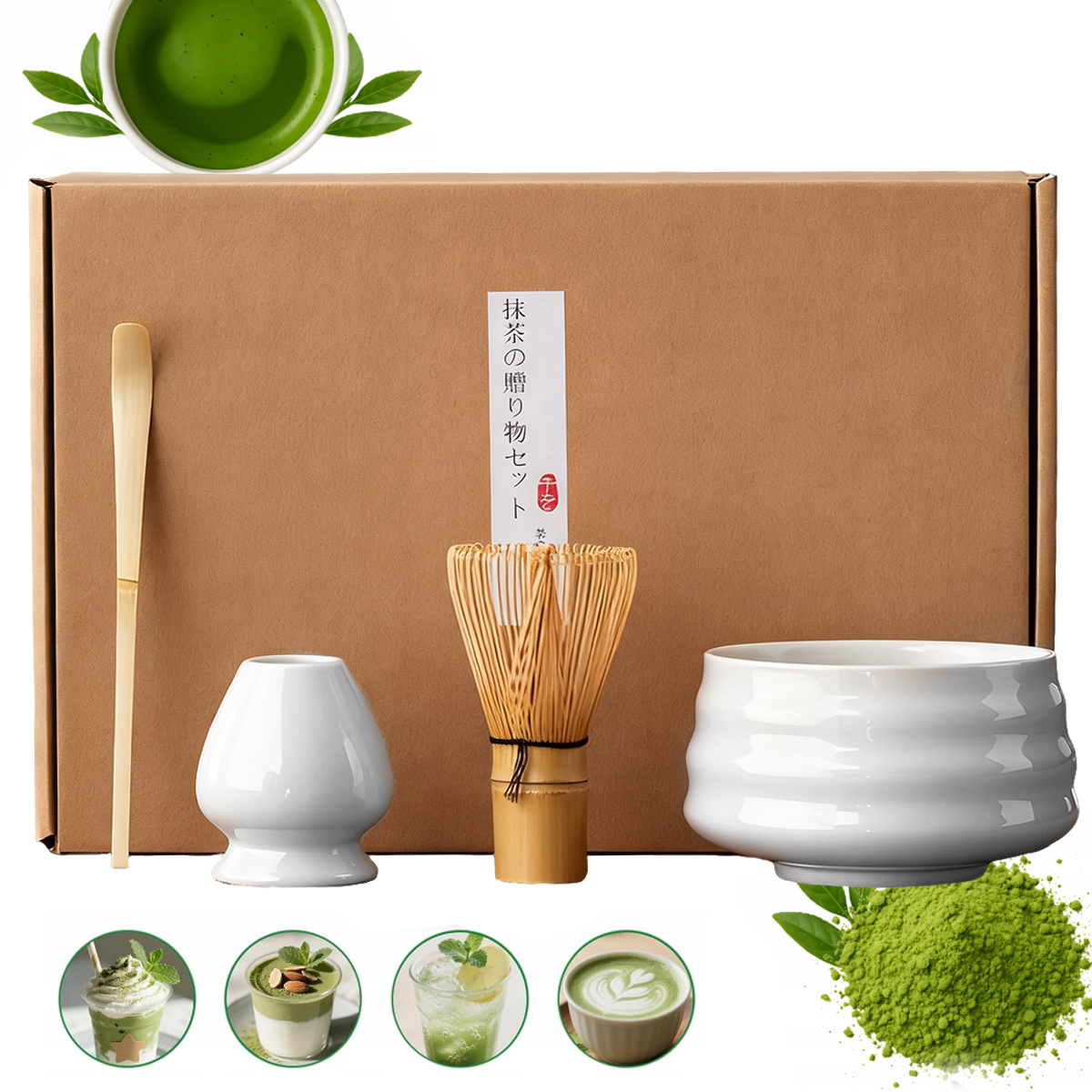 Levně Sada Příslušenství Pro Přípravu Čaje Matcha Matchawan Šálek Metla 4EL