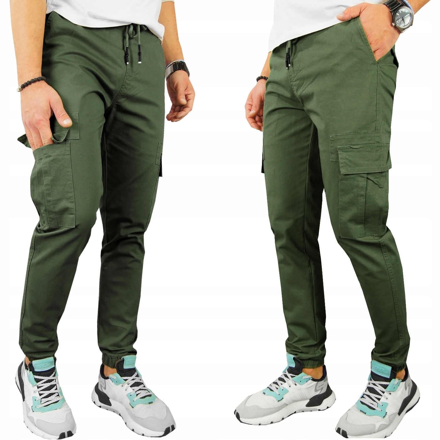 

Męskie Spodnie Joggery Bojówki kieszenie Khaki L