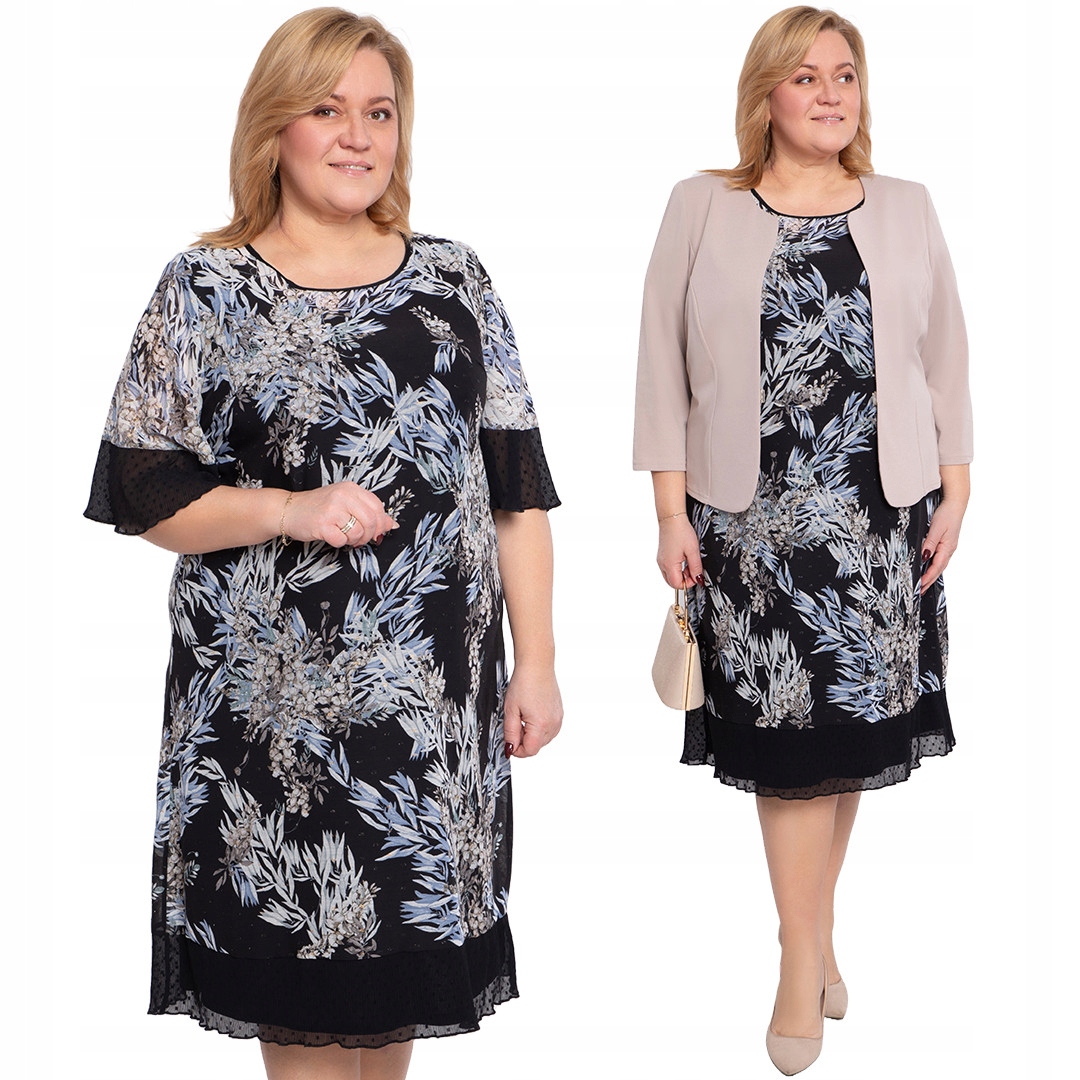 Černá šaty s béžovými vzory, velikost 48