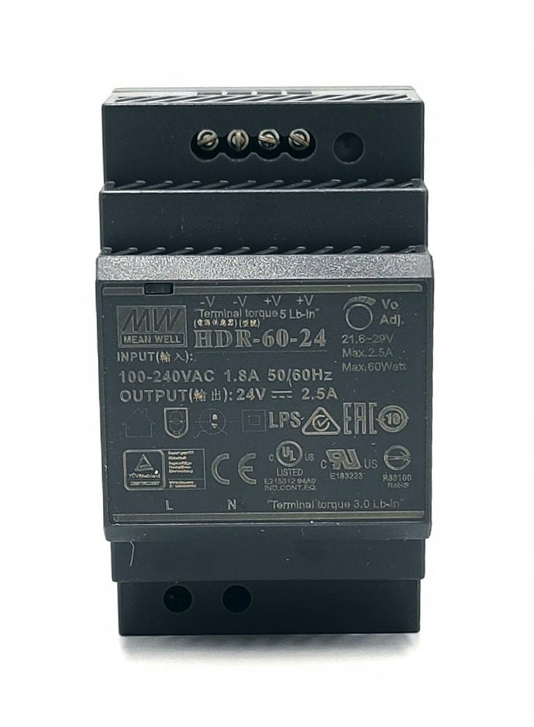 Zasilacz na szyne DIN 24V DC 2,5A 60W HDR-60-24 MW Marka Mean Well