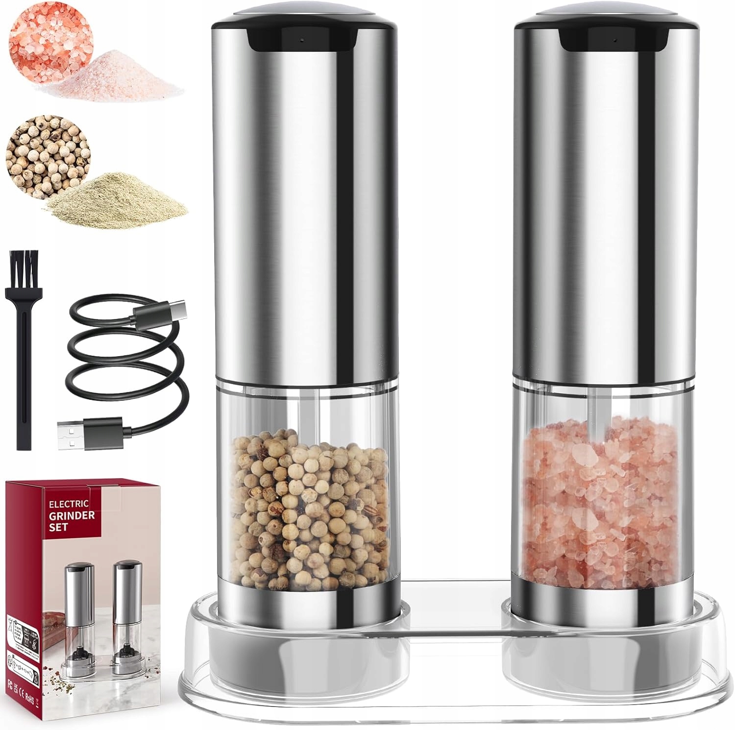 Elektrický Solný Mlýnek Na Pepř A Led Usb 2KS Vynikající Dárek
