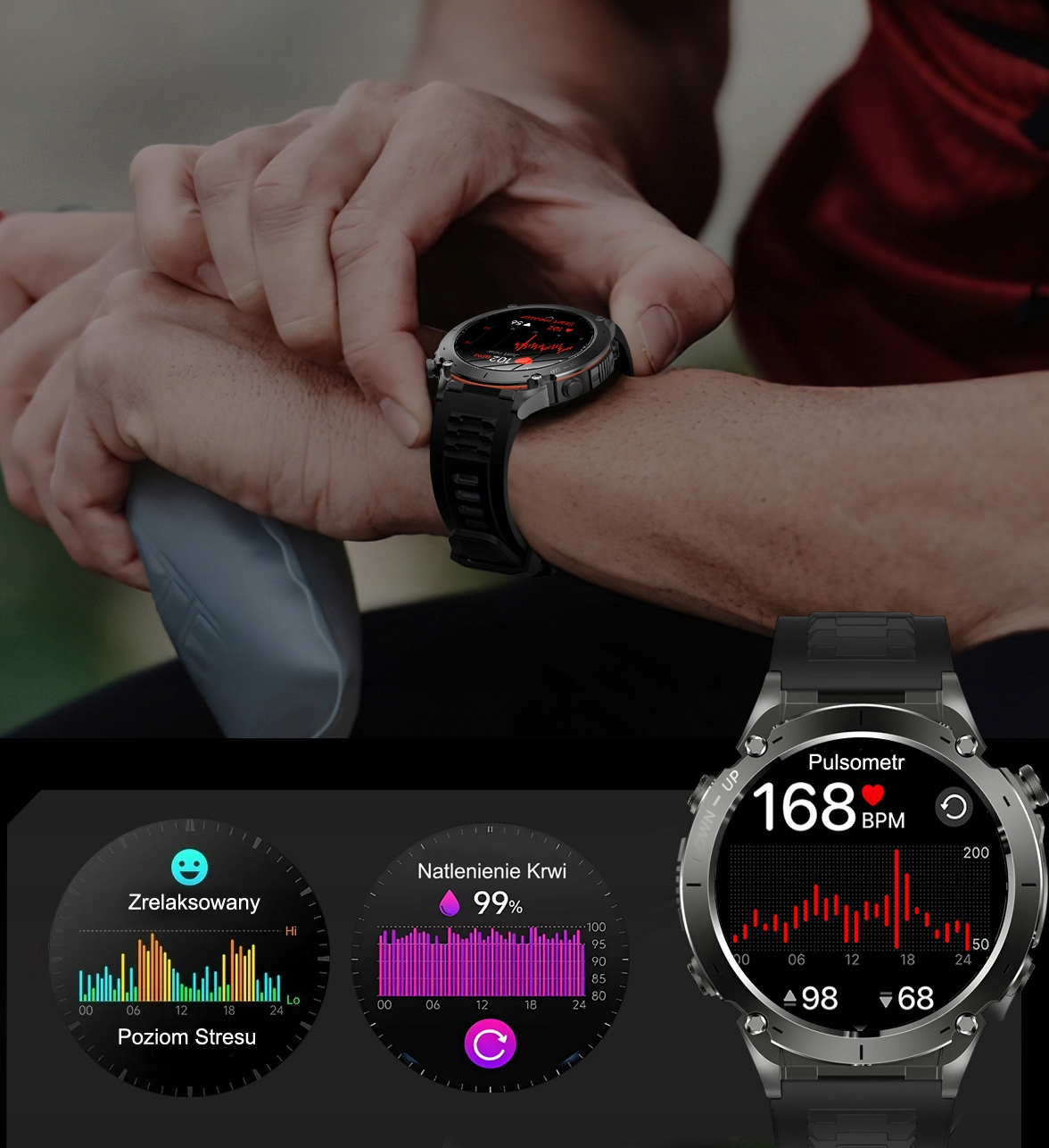 SMARTWATCH MĘSKI ZEGAREK GPS 730 MAH NAWIGACJA ROZMOWY LATARKA AMOLED PL Transmisja danych brak