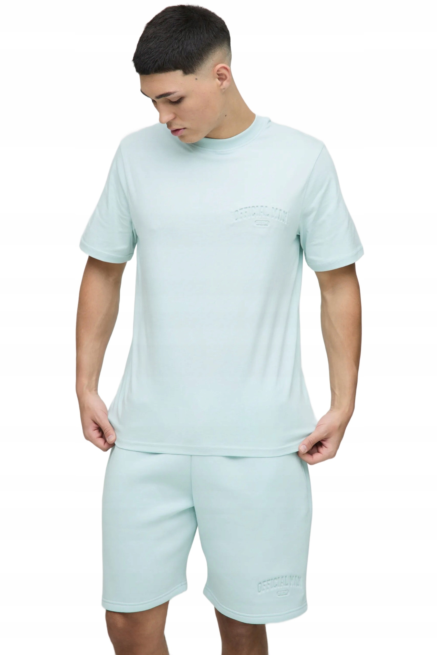 Boohooman Pánská Bavlněná Souprava Tričko Kraťasy Světle Modrá L Z3A