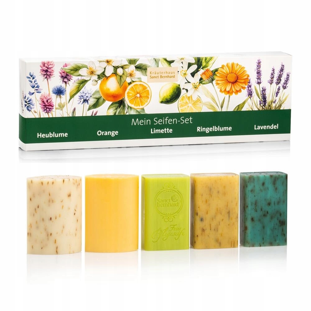 Sada přírodních mýdel 5x100g Sanct Bernhard Heublumen Pomeranč Limetka