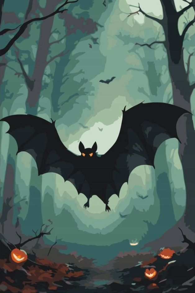 Diamantová výšivka Netopýr Noc Dýně Halloween Les Listy Stromy XXL 40x60 cm