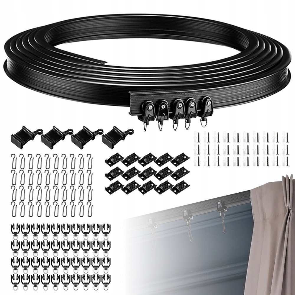Dvojitá Flexibilní Stropní Lišta 5 M Z Pvc, Kovová, Pro Okna, Černá