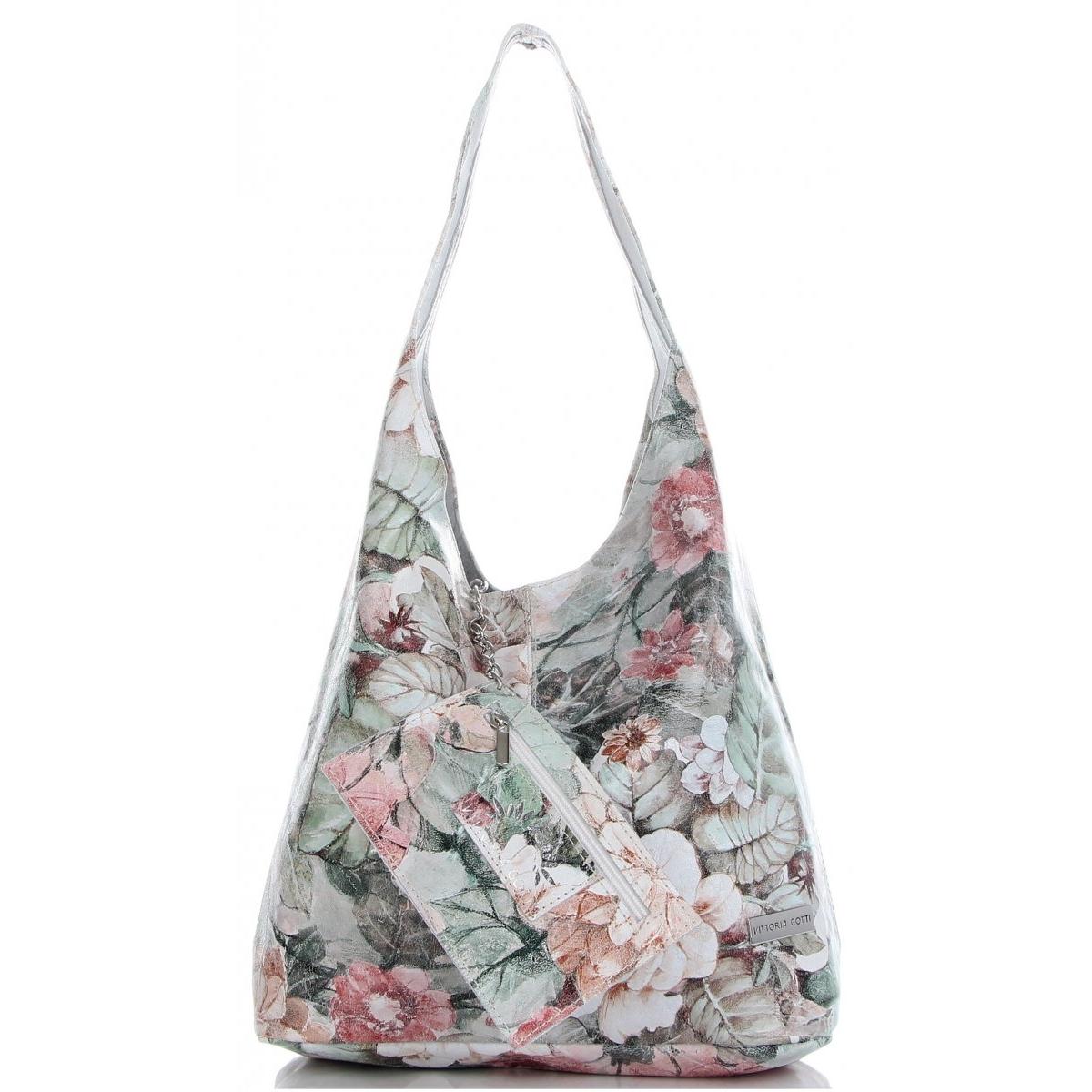 Kožená taška Shopper Bag s květinami Vittoria Gotti Béžová