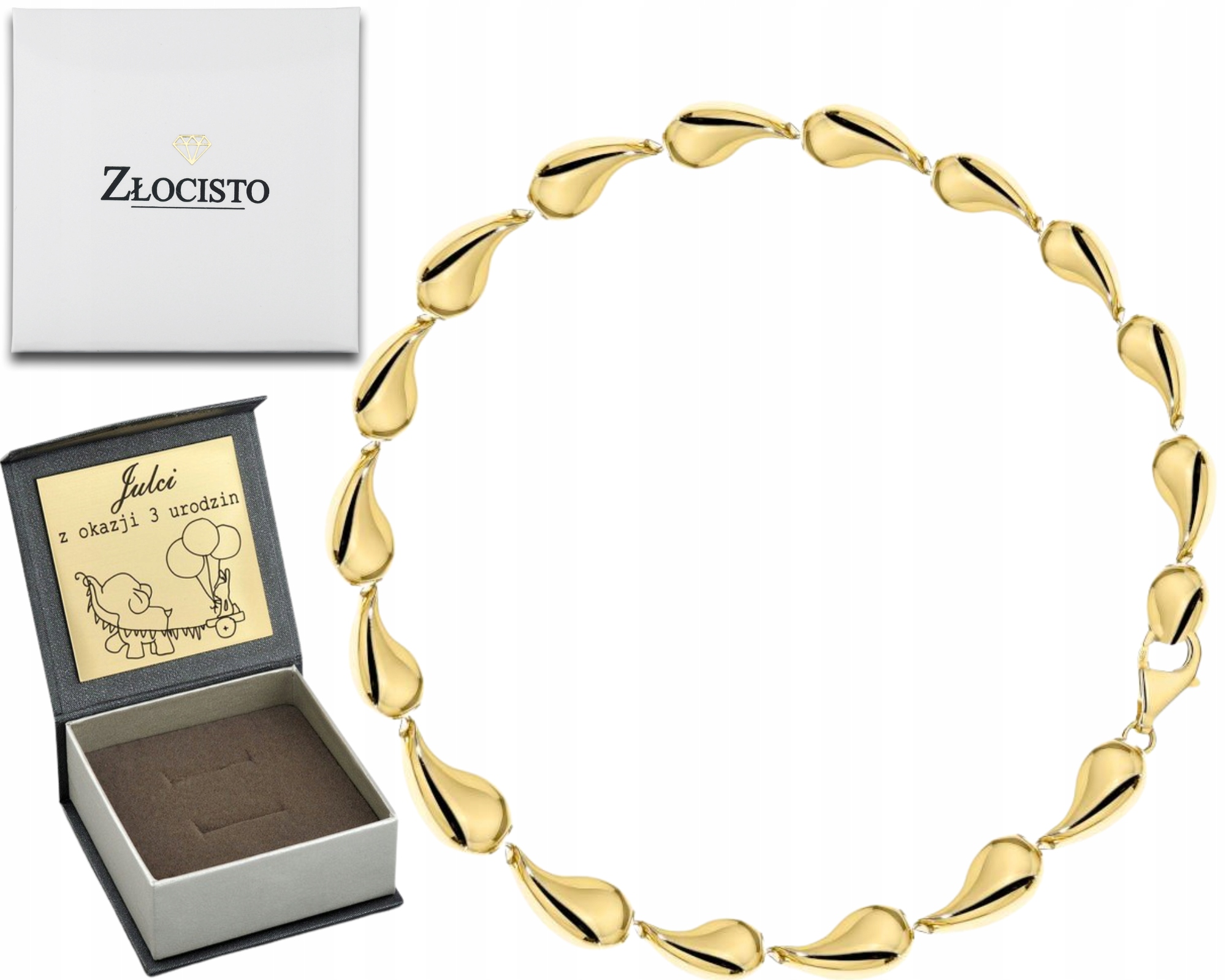 Zlatý Náramek S Kapkami V Ryzosti Zlata 585 Jako Dárek K Gravírování, Jednotný