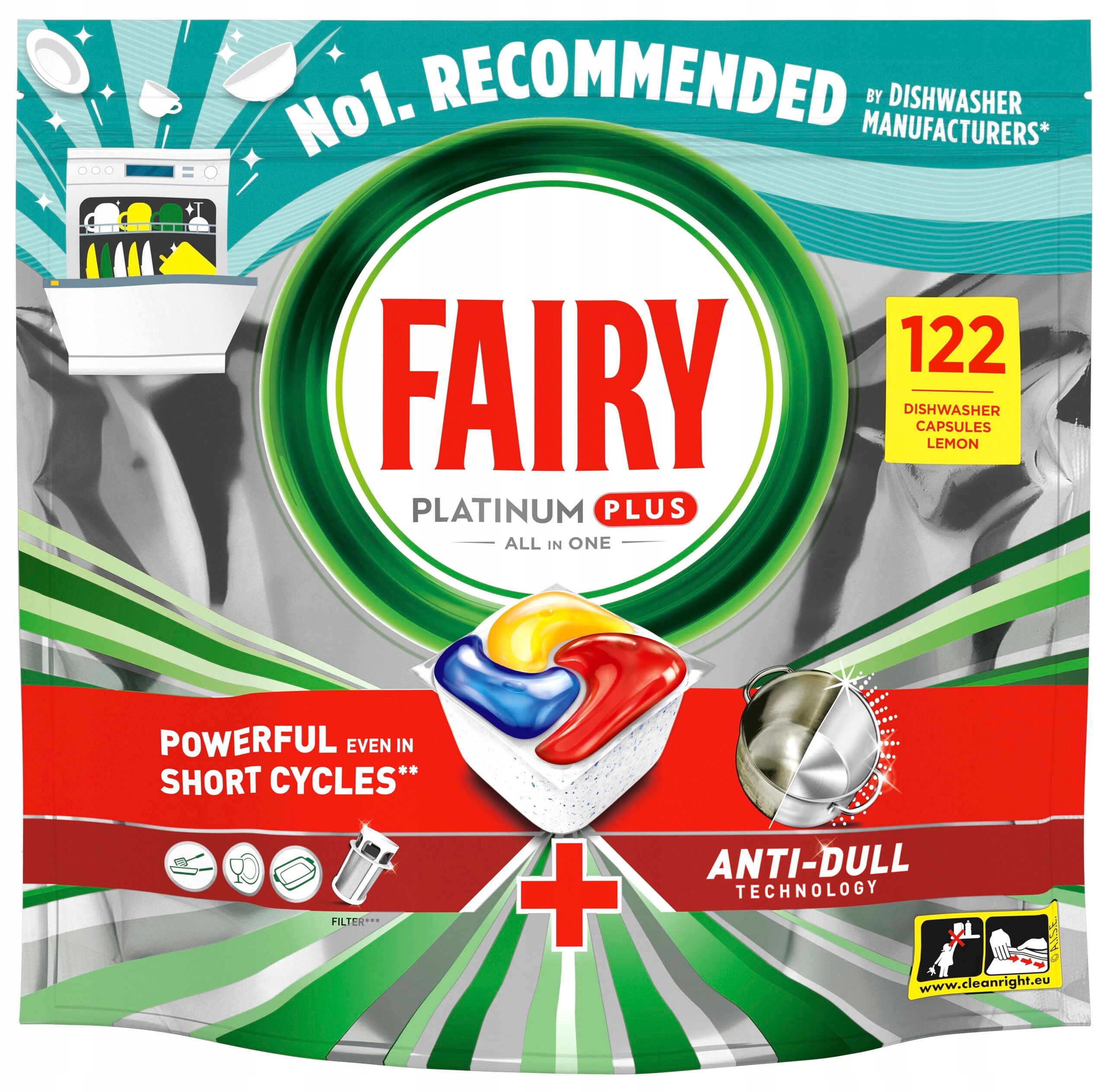 Levně Kapsle do myčky nádobí Fairy Platinum Plus Lemon 122 ks (+2 ks bonus)