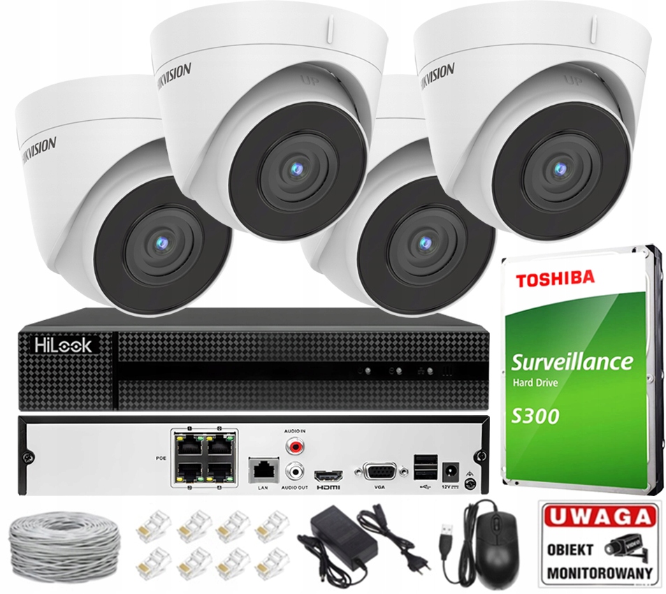 Ip monitorovací sada PoE 4 kamery 4Mpx Hikvision Rekordér HiLook 1TB
