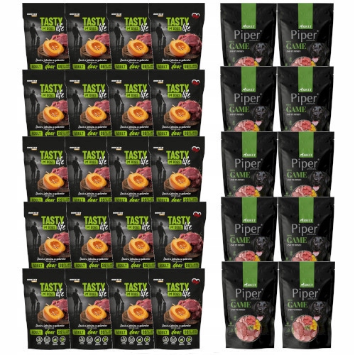 Zestaw 30x500g: 20x Biofeed Tasty Dogs Life Jeleń 10x Piper Dziczyzna