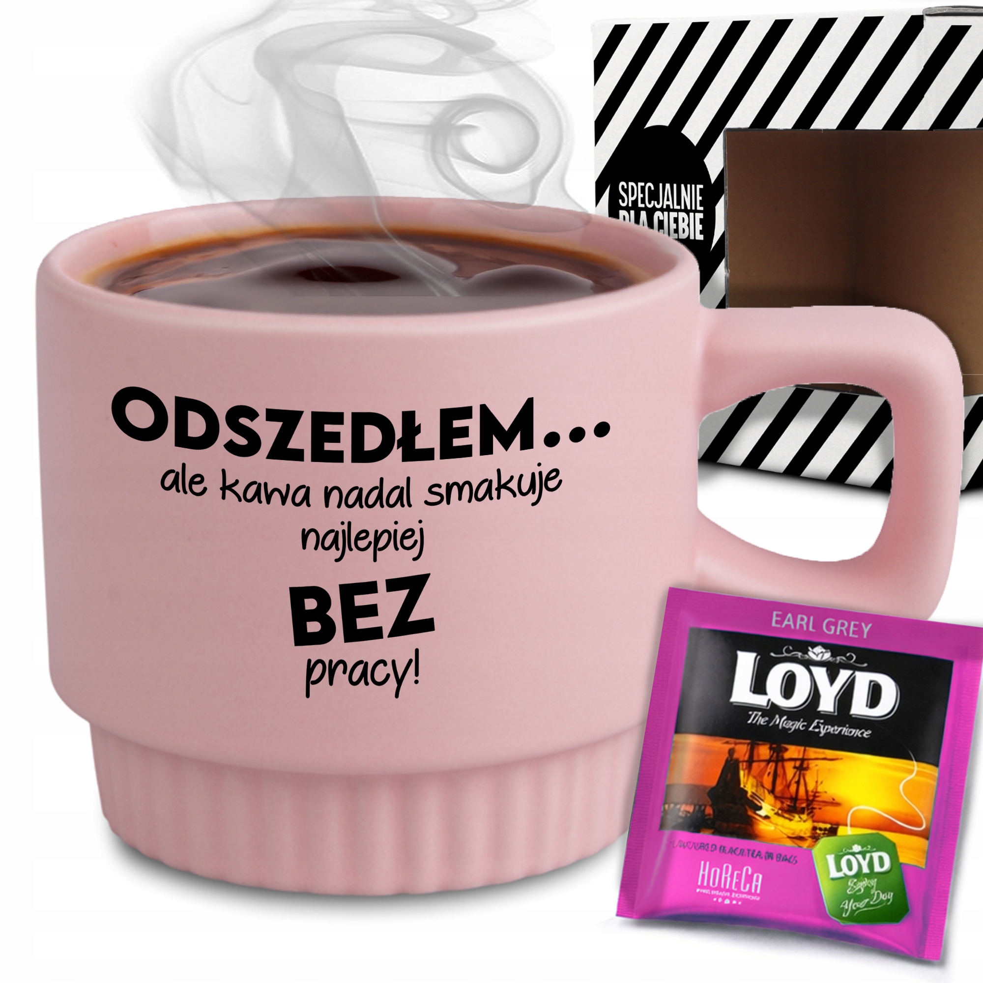 Ryhovaný Hrnček V Krabici Ružový Čaj, Káva Bez Práce, Darček Chutí