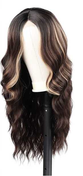Středně dlouhá paruka s tmavě hnědými vlasy